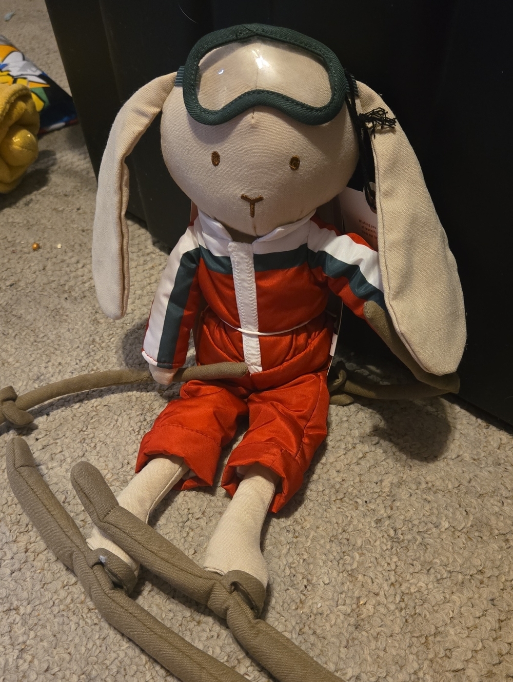 Hearth & Hand Red Ski Bunny Plush with Cream Ears and Green Goggles 929